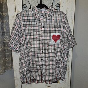 Vintage Aelfric Eden Checkered Bear Shirt with Red Heart Patch